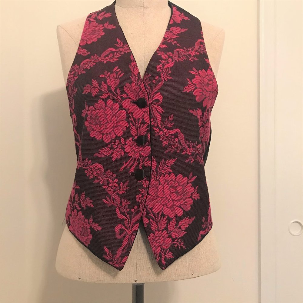 VTG 90s Pink & Black Brocade Vest Sz Small